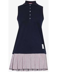 Thom Browne - Vy Pleated Polo Checked-skirt Cotton Mini Dress - Lyst
