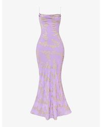 House Of Cb - Capriana Metallic Floral-Jacquard Satin Maxi Dress - Lyst