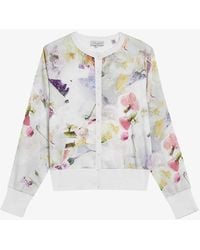 Ted Baker - Haylou Floral-print High-neck Knitted Cardigan - Lyst