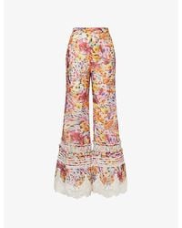 Zimmermann - Luna Shirred Flare Linen-Silk Trousers - Lyst