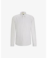 BOSS - Geometric-print Slim-fit Cotton Shirt - Lyst