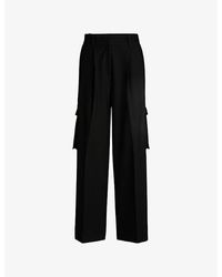 HUGO - Flap-Pocket Wide-Leg High-Rise Stretch-Woven Trousers - Lyst