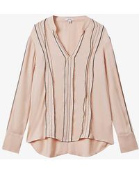 Reiss - Mia Contrasting-trim Stretch-woven Blouse - Lyst