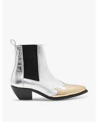 AllSaints - Dellaware Contrast-stitch Metallic Leather Ankle Boots - Lyst