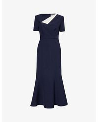 Roland Mouret - Vy Short-sleeved Contrast-fold Stretch-woven Midi Dress - Lyst