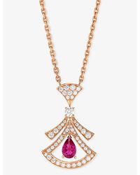 BVLGARI - Divas' Dream 18ct Rose-gold, 0.46ct Brilliant-cut Diamond And Rubellite Pendant Necklace - Lyst
