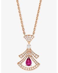 BVLGARI - Divas' Dream 18Ct Rose- 0.46Ct Brilliant-Cut Diamond And Rubellite Pendant Necklace - Lyst