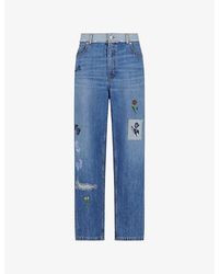 Marni - Floral-Embroidered Straight-Leg Denim Jeans - Lyst