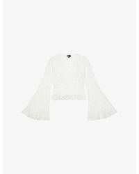 The Kooples - Lace V-Neck Flared-Sleeve Woven Top - Lyst