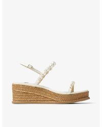 Jimmy Choo - Amatuus 60 Faux Pearl-embellished Leather Wedge Sandals - Lyst
