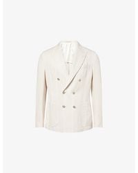 Eleventy - Double-Breasted Pinstripe Cotton And Linen-Blend Jacket - Lyst