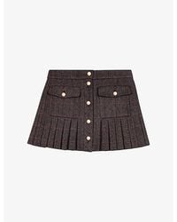 Maje - Checked Pleated Wool-Blend Mini Skirt - Lyst