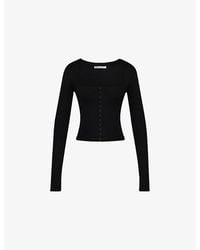 House Of Cb - Square-Neck Long-Sleeved Stretch-Woven Top Xs (D-E Cup) - Lyst