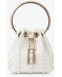 Jimmy Choo - Bon Bon Micro Pearl-embellished Satin Top-handle Bag - Lyst