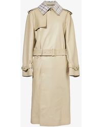 Burberry - Check-collar Double-breasted Regular-fit Leather Trench Coat - Lyst