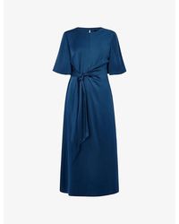 Whistles - Twist-Waist Satin Midi Dress - Lyst