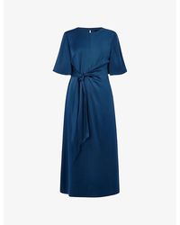 Whistles - Twist-Waist Satin Midi Dress - Lyst