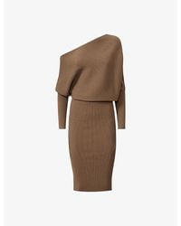 Reiss - Lara Off-Shoulder Draped Stretch-Knit Bodycon Midi Dress - Lyst