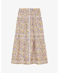 Maje - Floral-print Elasticated-waist Cotton Midi Skirt - Lyst
