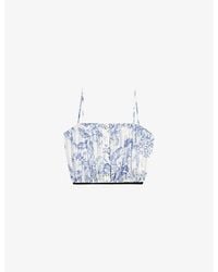 Maje - Floral-Print Gathered Lyocell And Cotton-Blend Top - Lyst