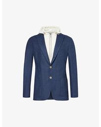Eleventy - Vy And Ivory Hooded Notched-lapel Linen And Cotton-blend Blazer - Lyst