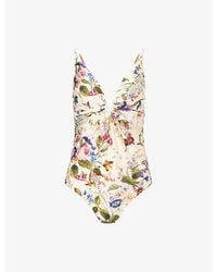 Zimmermann - Patience Tuck Plunge Floral One-Piece Swimsuit - Lyst