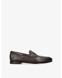 Santoni - Carlo Grained Leather Penny Loafers - Lyst