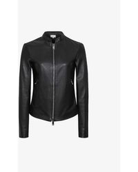 Reiss - Allie Slim-fit Leather Biker Jacket - Lyst
