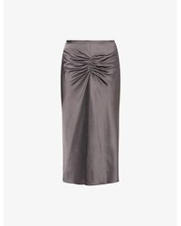 Victoria Beckham - Bela Draped Satin Midi Skirt - Lyst