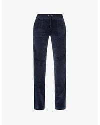 Juicy Couture - Logo-Embroidered Straight-Leg High-Rise Velour Trousers - Lyst