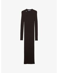 Prada - Long-Sleeved Branded Wool Midi Dress - Lyst