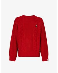 A Bathing Ape - Brand-embroide Cable-texture Knitted Jumper - Lyst