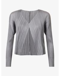 Pleats Please Issey Miyake - Basics Pleated Knit Cardigan - Lyst