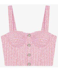 Maje - Sweetheart-neck Tweed Cropped Top - Lyst