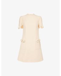 Valentino Garavani - Bow-Embellishment Short-Sleeves Wool And Silk Mini Dress - Lyst