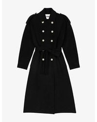 Maje - Long Belted-Waist Wool-Blend Coat - Lyst