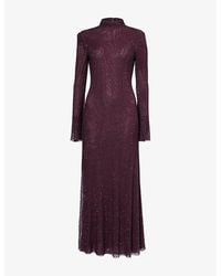 Self-Portrait - Rhinestone-Embellished Fishnet-Mesh Midi Dress - Lyst