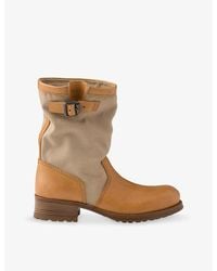 Prada - Leather And Canvas Boots - Lyst