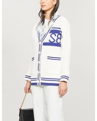 Sandro Logo-intarsia Knitted Cardigan - Blue