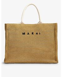 Marni - Embroidered-Logo Woven-Raffia Tote Bag - Lyst