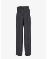 Theory - Pleated Wide-leg High-rise Wool-blend Trousers - Lyst