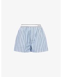 Sporty & Rich - Serif Logo Striped Cotton-Poplin Boxer Shorts - Lyst