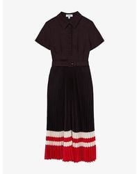 Reiss - Ayla Striped-Hem Pleated Woven Midi Dress - Lyst