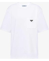 Prada - Logo-plaque Patch-pocket Cotton-jersey T-shirt X - Lyst