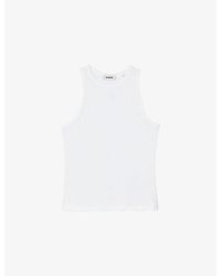 Sandro - Round-Neck Sleeveless Cotton T-Shirt - Lyst