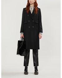 Sandro Double-breasted Wool-blend Coat - Black