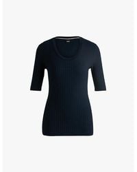 BOSS - Scoop-Neck Ribbed Stretch-Jersey Top - Lyst