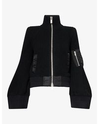 Sacai - Funnel-Neck Ribbed Wool Jacket - Lyst