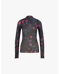 BOSS - Floral-print Slim-fit Stretch Plisse-tulle Top - Lyst