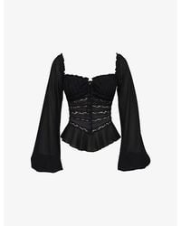 House Of Cb - Cara Long-Sleeve Georgette Peplum Top - Lyst